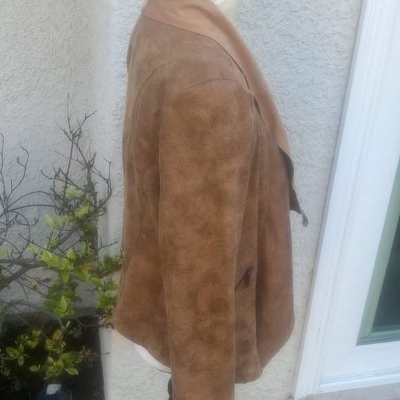 ELAN Faux Distressed Leather Asymetrical Zipper Jacket Caramel Brown Womens M - Picture 5 of 9